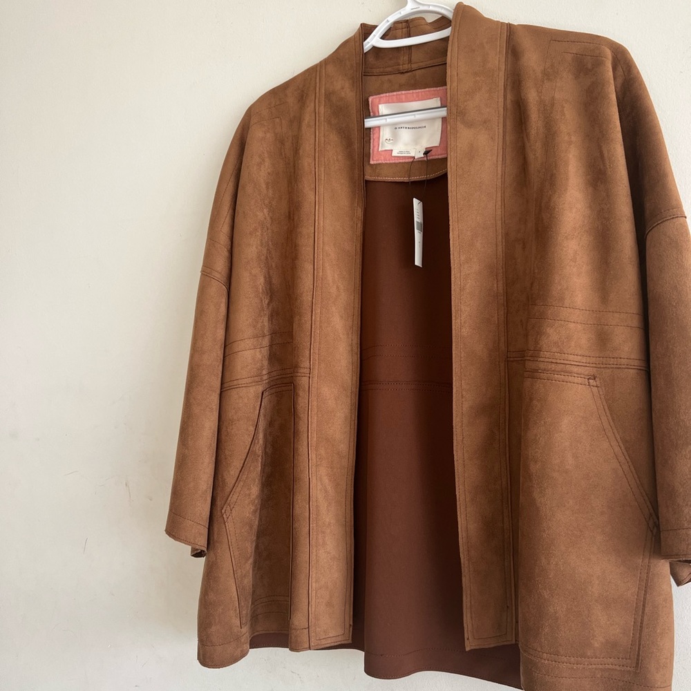 NWT- Anthropologie Kimono/ shrug/ sweater in suede - beautiful brown!!